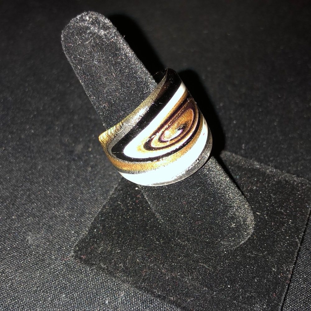 Glass Over-Sized Statement Ring White Black Gold